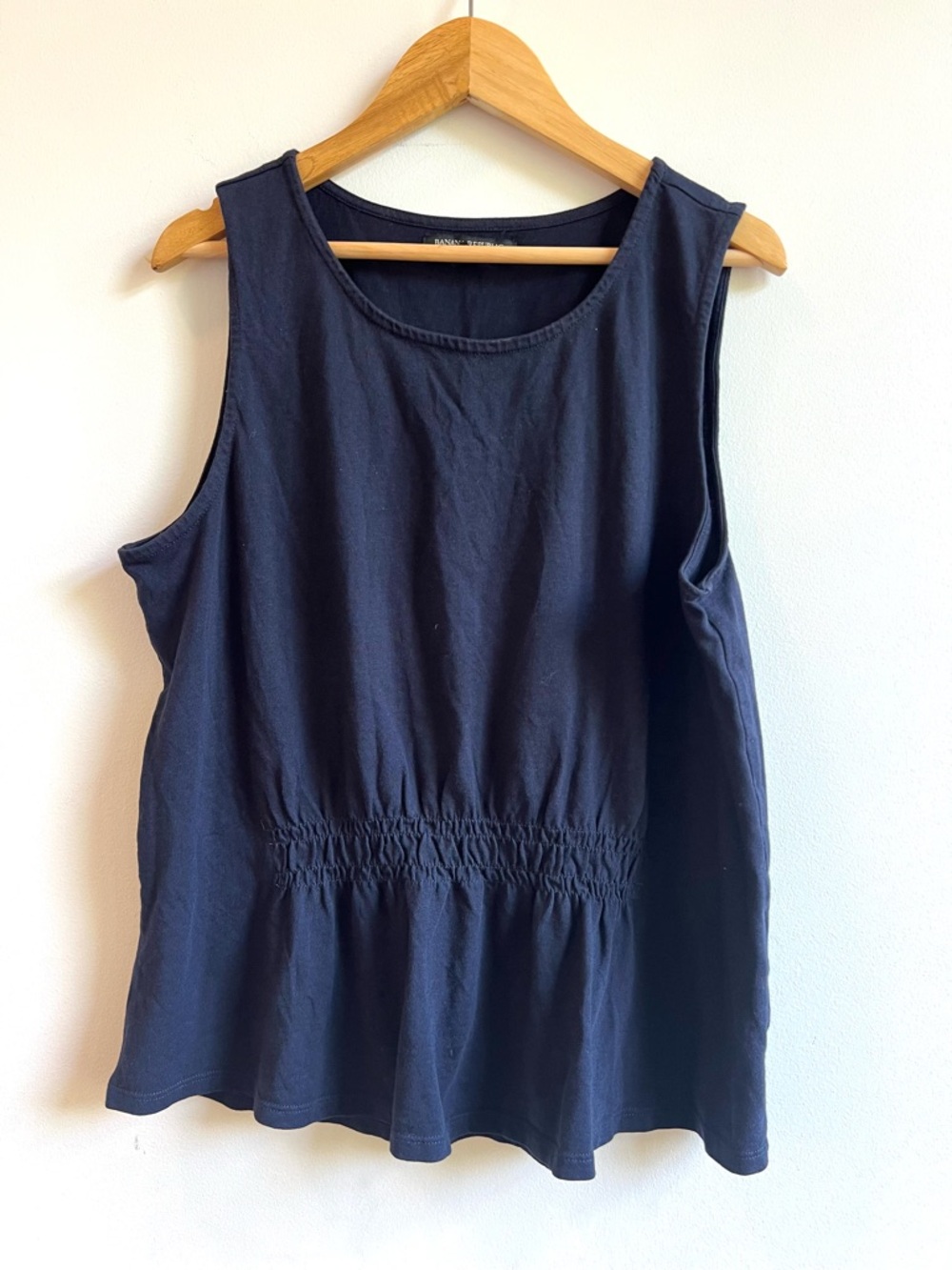 Banana Republic Navy Sleeveless Smocked-Waist Tank